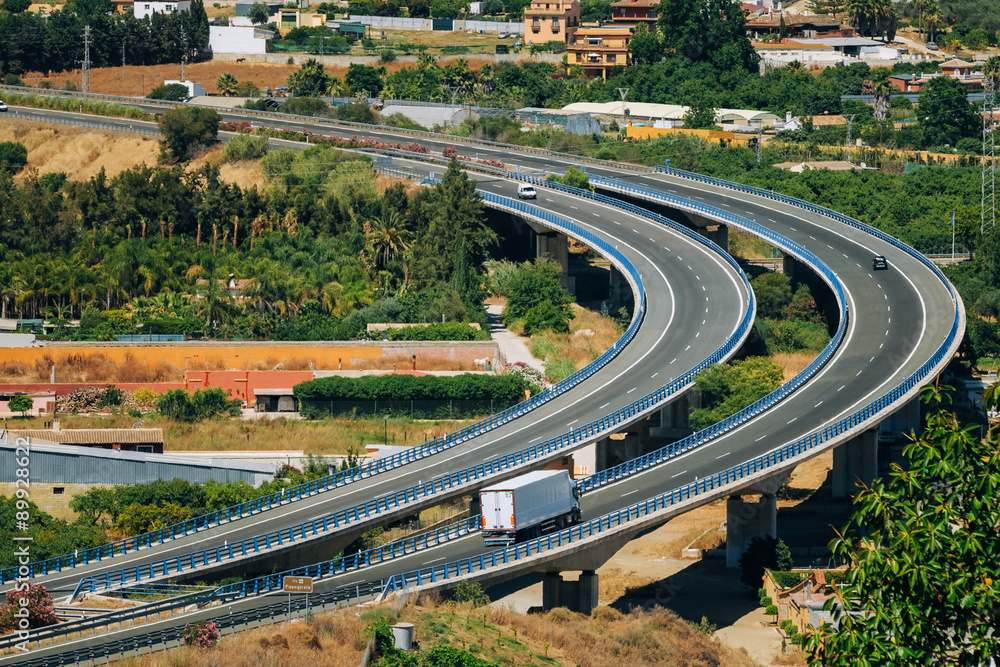 Motion Cars On Freeway In Spain, Europe