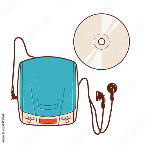 Portable CD player with earphone.