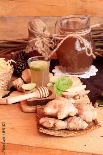 Ginger water of herb and fresh ginger with honey.