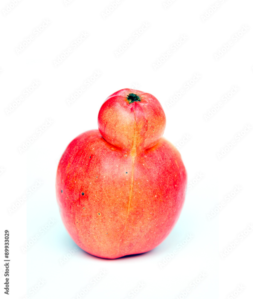 Red double Conjoined apple on white background Red double Conjoined apple on white background