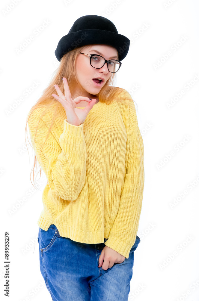 Hipster girl showing ok Hipster girl showing ok