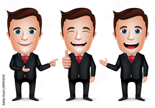 3D Realistic Businessman Cartoon Character with Different Pose