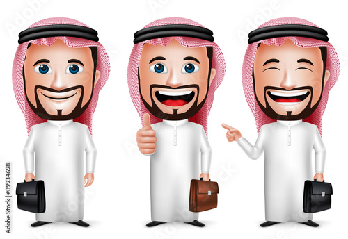 3D Realistic Saudi Arab Man Cartoon Character with Different Pose