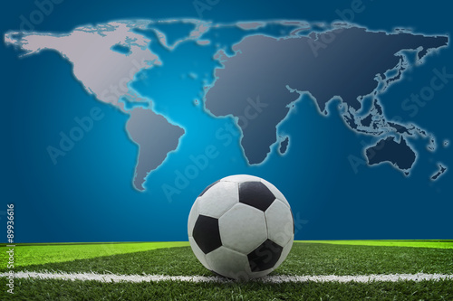 Soccer ball with world map background