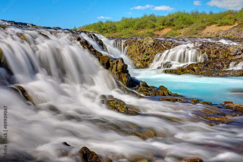 Fototapeta premium The amazing Bruarfoss waterfall with its turquoise water in Iceland