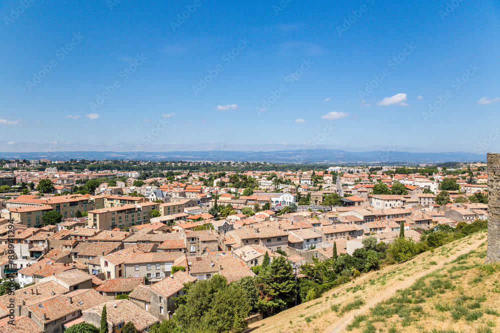 Carcassonne, France. View of the ancient lower city from the fortress
