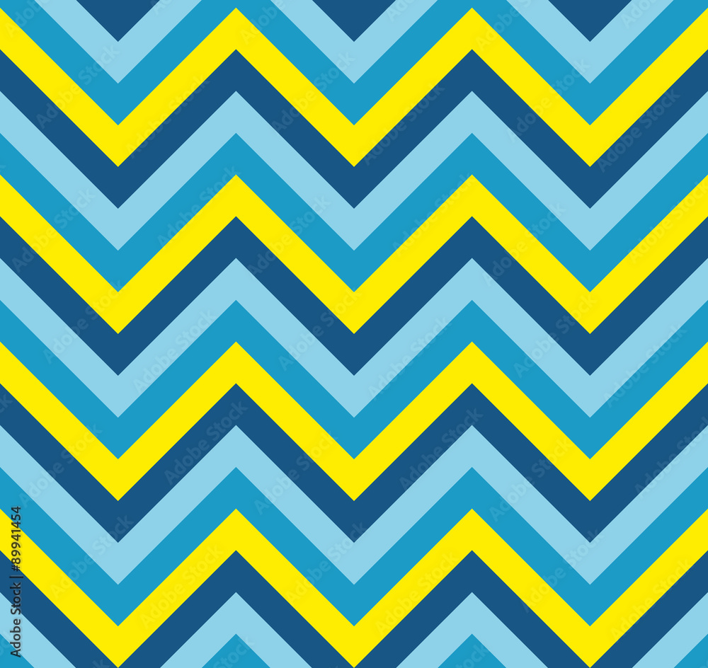 Fototapeta Seamless vector blue and yellow zig zag pattern texture background wallpaper