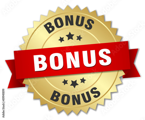 bonus 3d gold badge with red ribbon