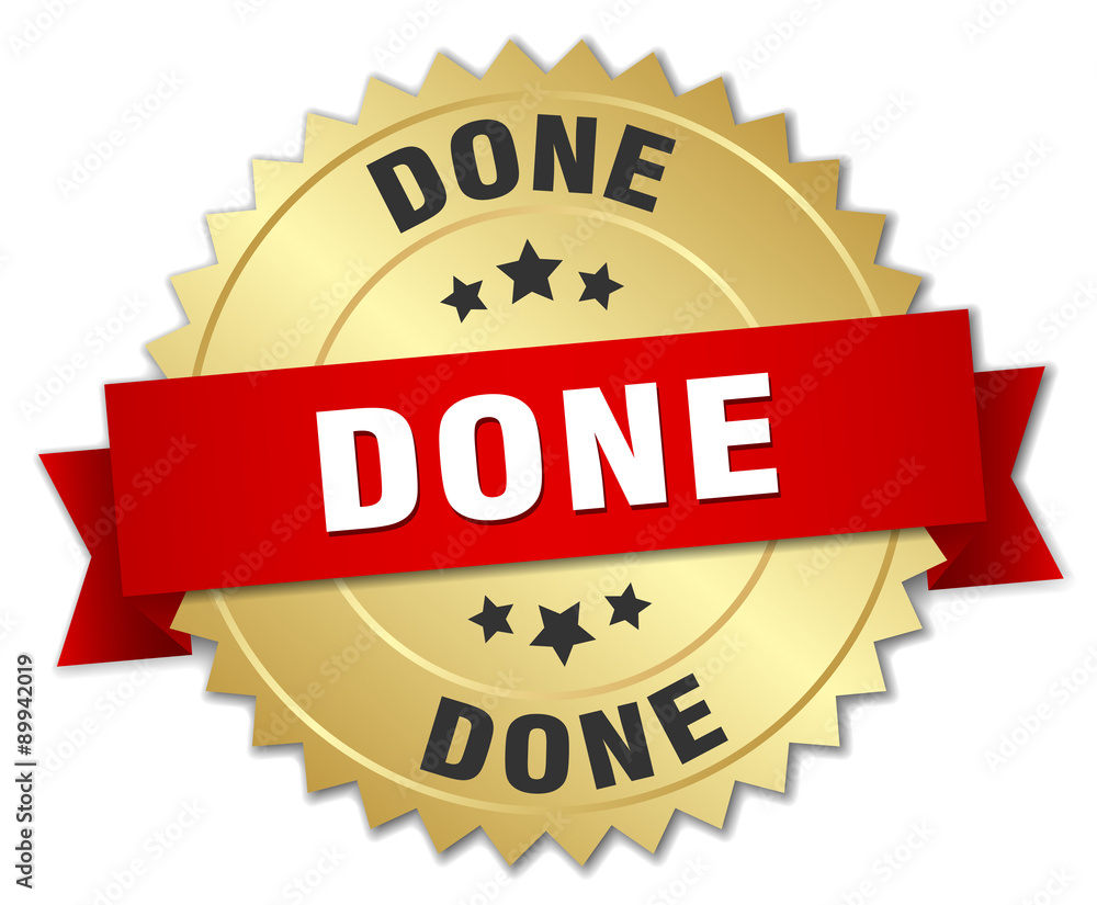 done 3d gold badge with red ribbon done 3d gold badge with red ribbon