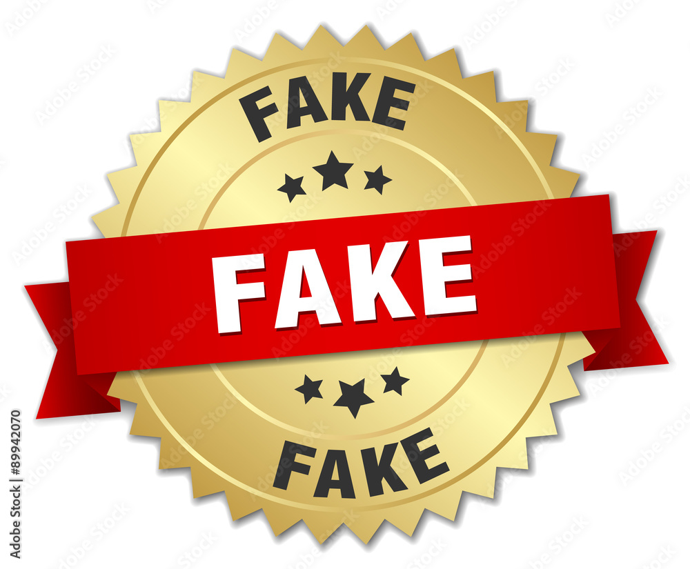 fake 3d gold badge with red ribbon fake 3d gold badge with red ribbon