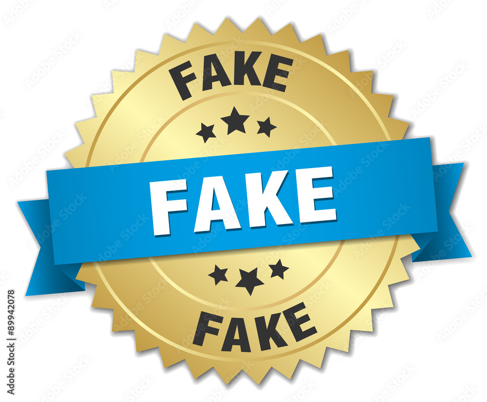 fake 3d gold badge with blue ribbon fake 3d gold badge with blue ribbon