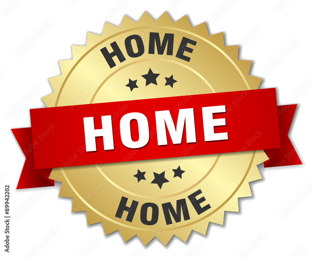 home 3d gold badge with red ribbon home 3d gold badge with red ribbon