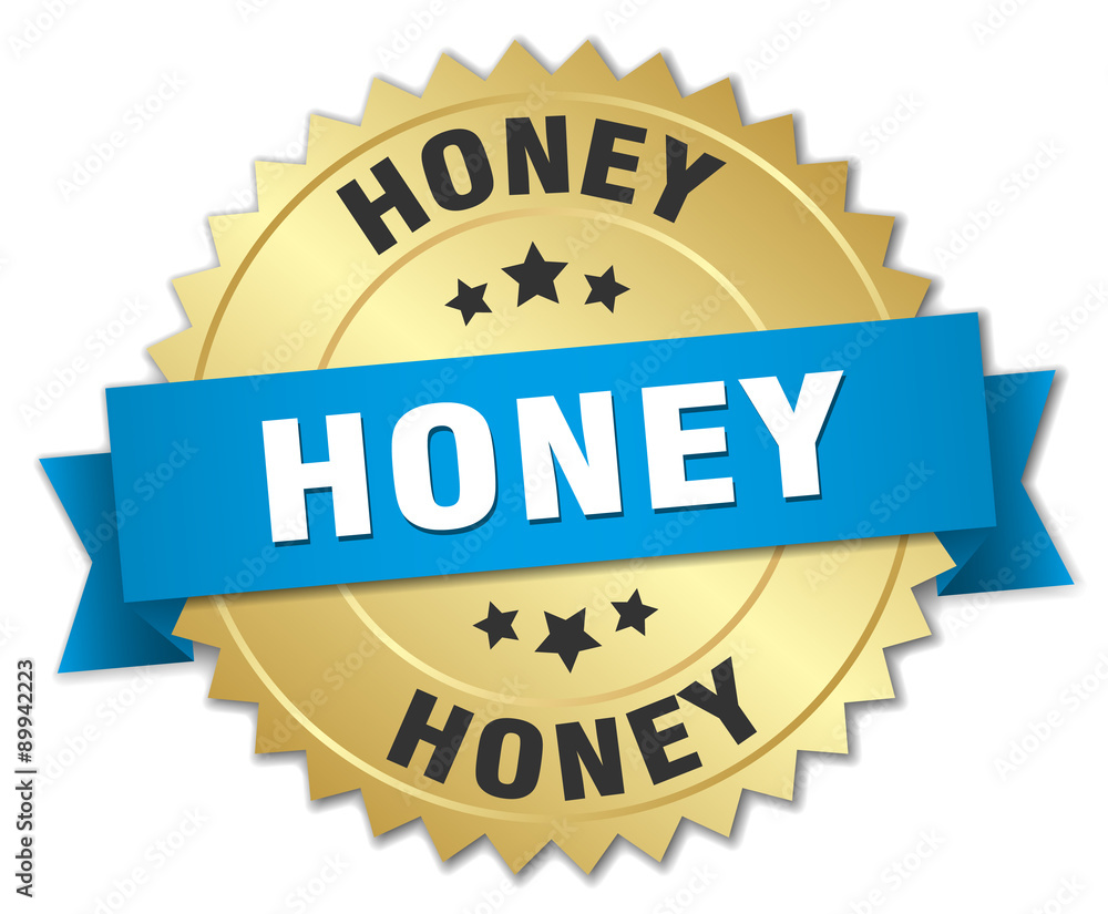 honey 3d gold badge with blue ribbon honey 3d gold badge with blue ribbon