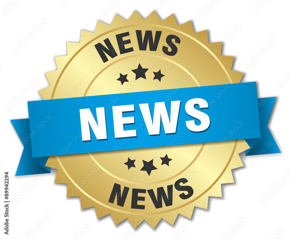 news 3d gold badge with blue ribbon news 3d gold badge with blue ribbon