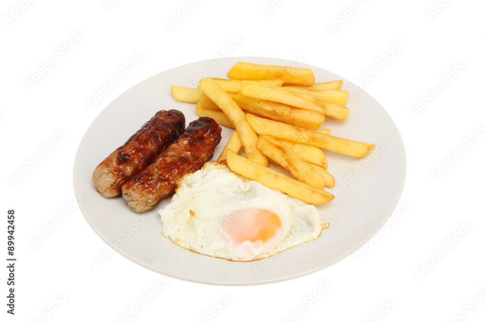 Sausage egg and chips Sausage egg and chips
