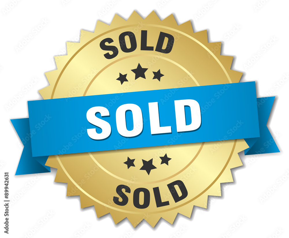 sold 3d gold badge with blue ribbon