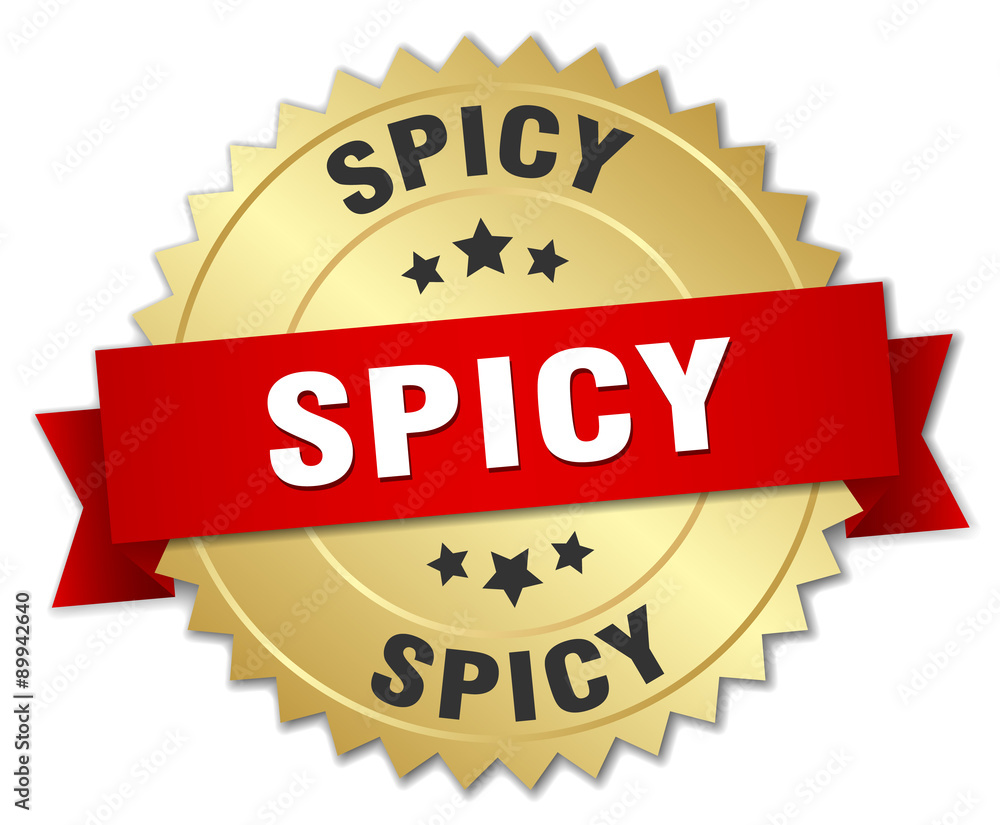 spicy 3d gold badge with red ribbon spicy 3d gold badge with red ribbon