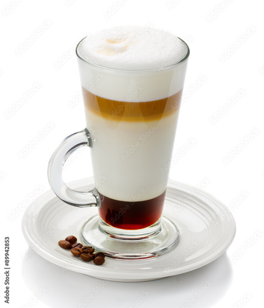 Glass of latte macchiato isolated