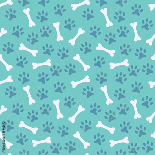 Animal seamless  pattern of paw footprint and bone