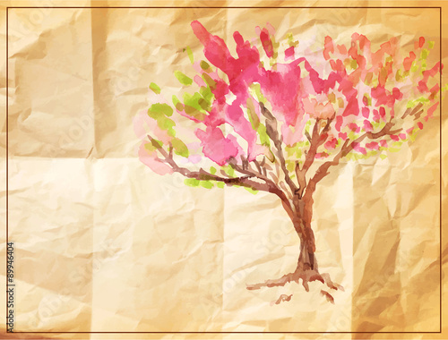 vector tree painted on old crumpled paper