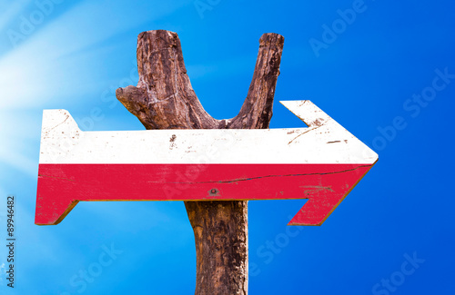 Poland Flag wooden sign with sky background