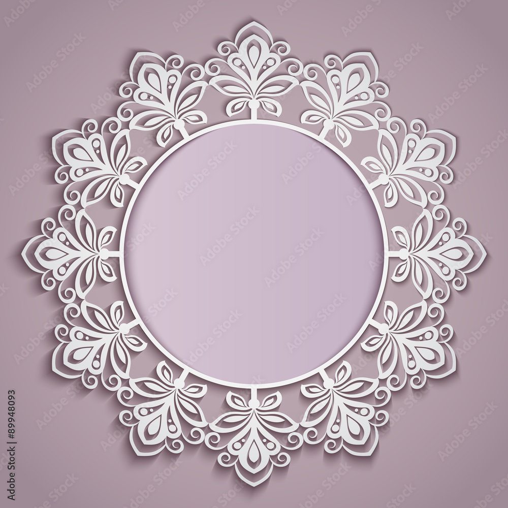 Abstract paper flower round frame vector template.
