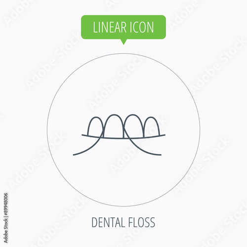 Dental floss icon. Teeth cleaning sign.