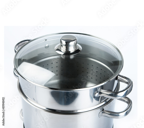 Stainless steel pot isolated on white background