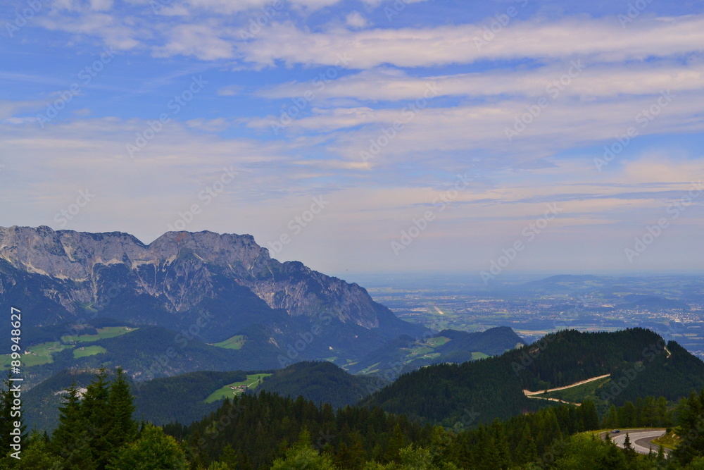 Look on the flat land beyond the Berchtesgadens Alps in Germany