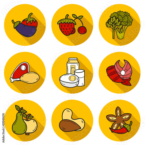 Set of objects in hand drawn style on paleo diet theme: meat