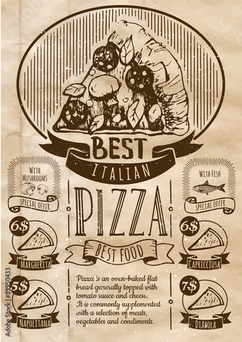 Vector illustration with pizza menu.