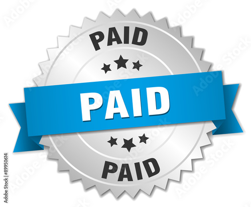 paid 3d silver badge with blue ribbon