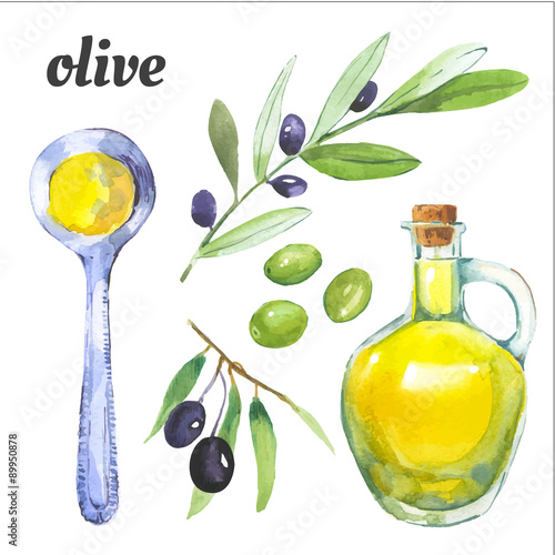 Vector illustration with watercolor food. 