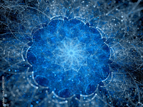 Blue glowing fractal mandala in space