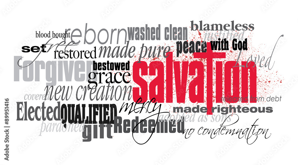 Naklejka premium Christian Salvation word montage with red cross