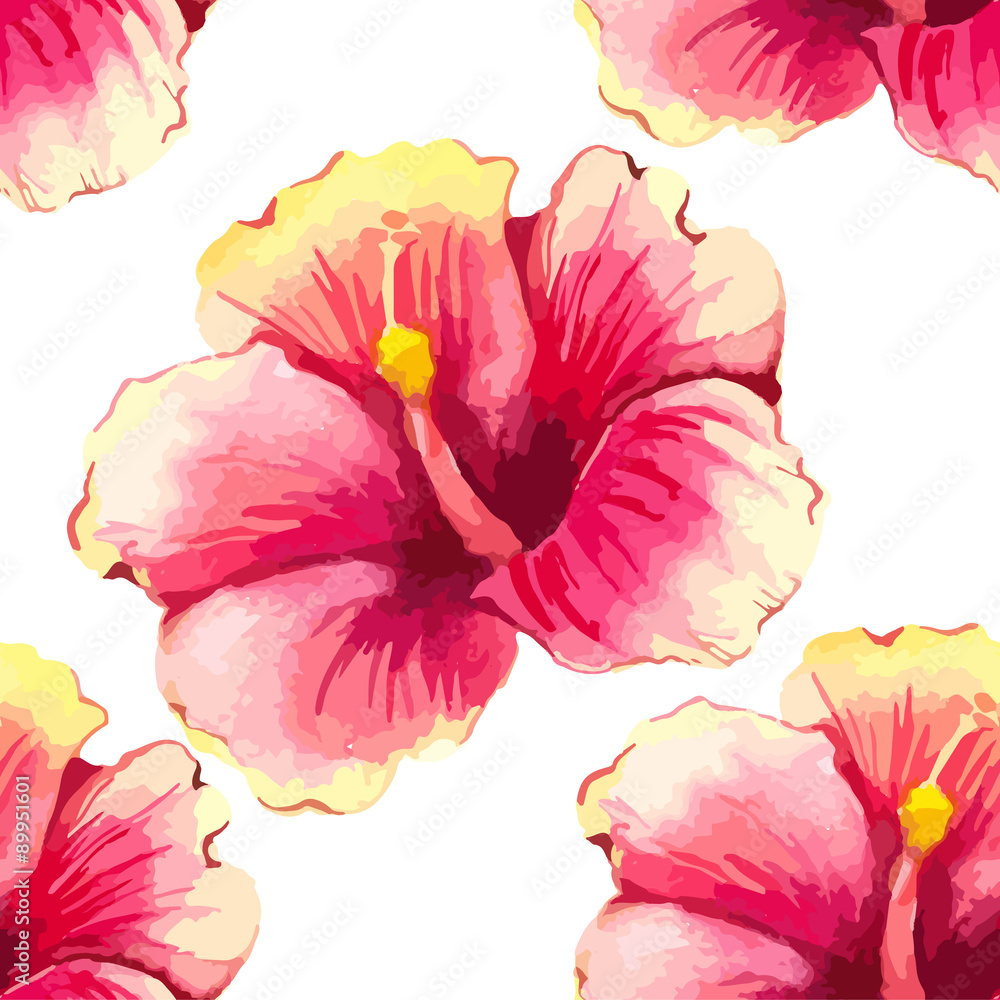 Vector illustration with red chinese hibiscus. 
