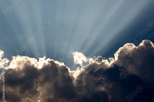 Принти на полотні Bight Sky, Sunrays shine through the clouds