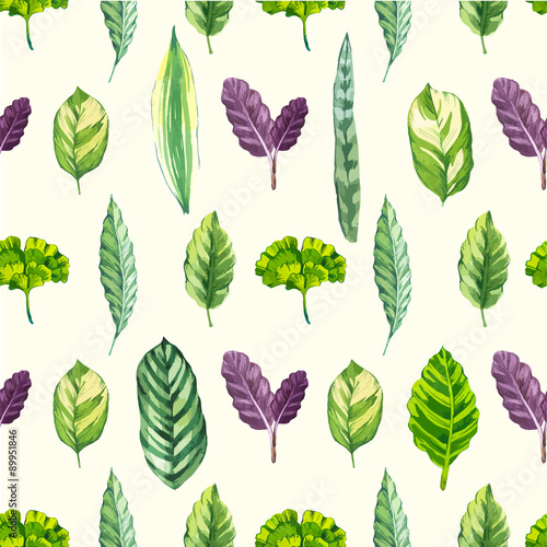 Vector illustration with tropical leaves. 