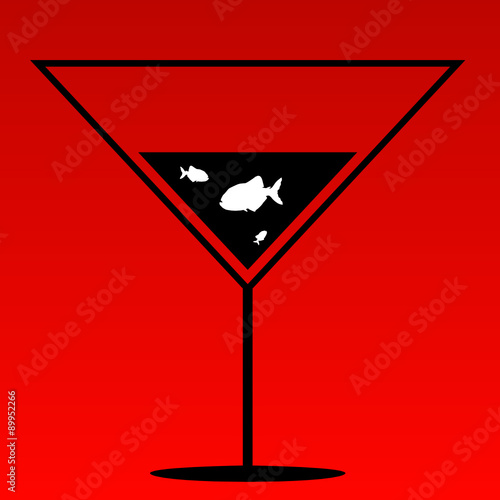 fish in martini vector on red