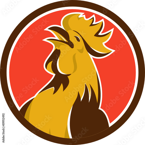 Chicken Rooster Crowing Circle Retro