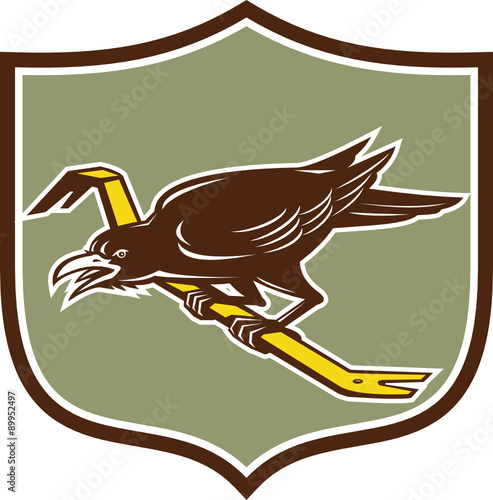 Crow Perching Crowbar Crest Retro