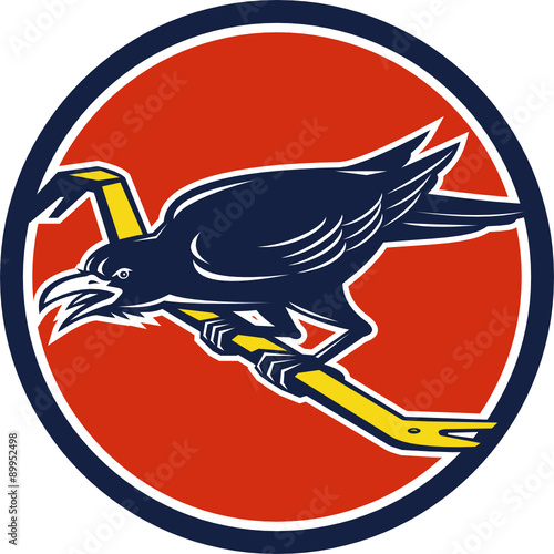 Crow Perching Crowbar Circle Retro