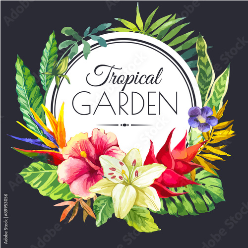 Vector illustration with watercolor flowers.