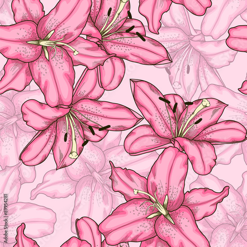 seamless background with pink lily.