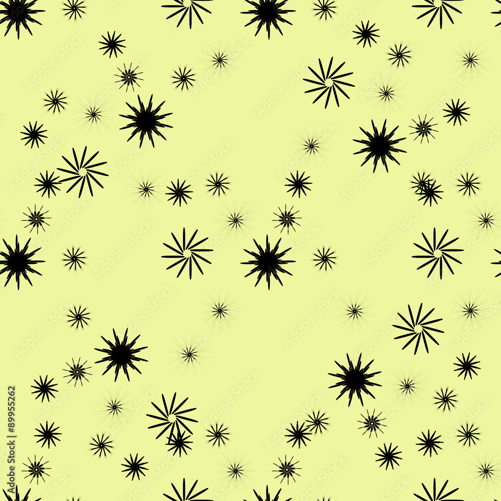 Yellow background with black snowflakes.Seamless. Yellow background with black snowflakes.Seamless.
