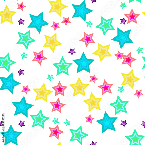 Brightly colored stars. White background.Seamless pattern.