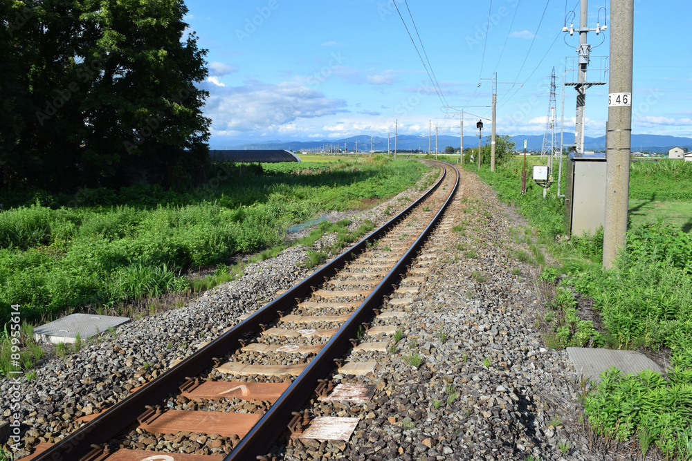 羽越本線の線路（単線）／山形県の庄内地方で羽越本線の線路（単線）を撮影したローカルイメージの写真です。
