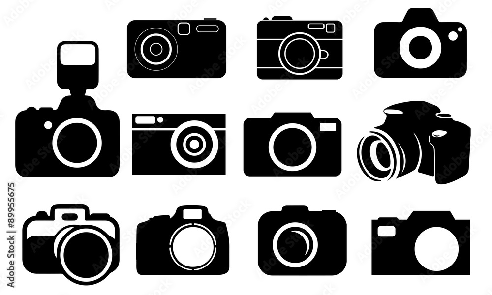 Camera Silhouette, set vector Photography Icons Stock Vector | Adobe Stock