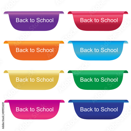 Back to school tag, label, badge, sign, horizontal, vector illustration in flat design 