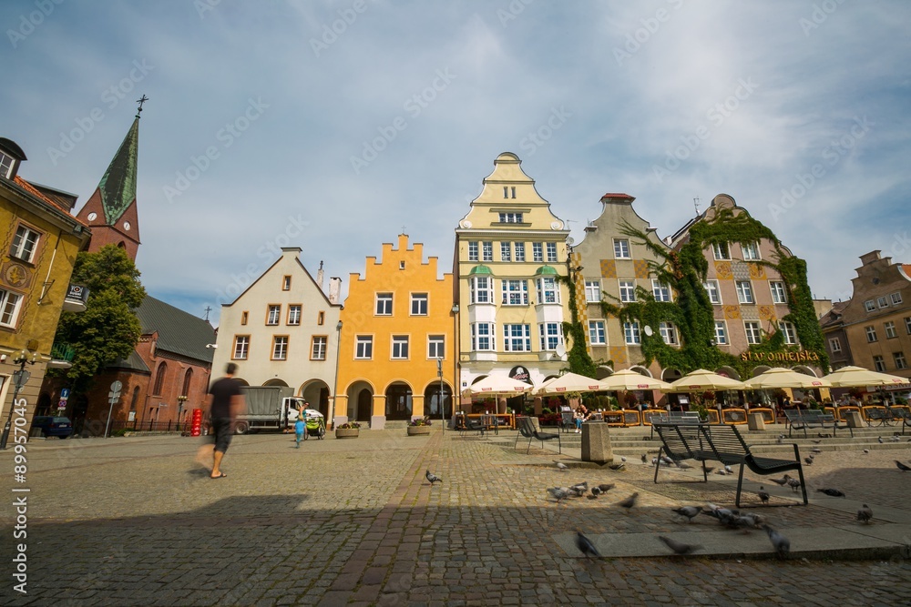 OLSZTYN, POLAND - AUGUST 21, 2015:  Medieval houses of Olsztyn in center of Olsztyn old town